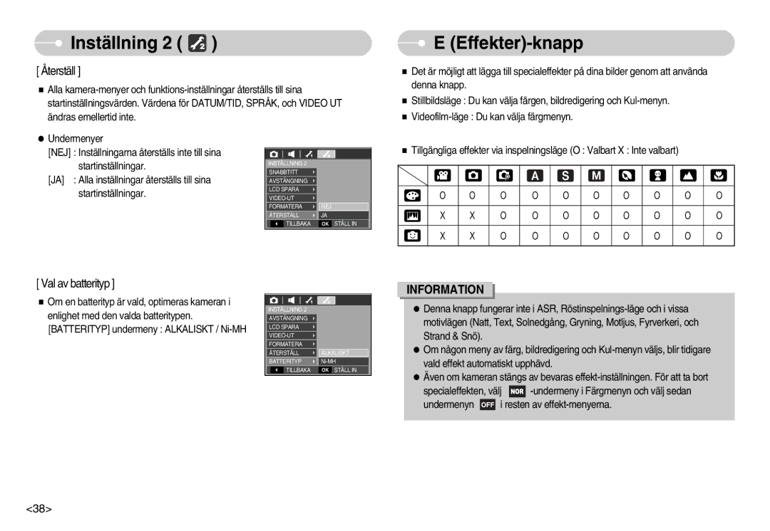 Samsung EC-S1050SFG/E2, EC-S1050BDA/DE, EC-S1050SBB/E2, EC-S1050SDA/DE, EC-S1050BBB/E2 manual Effekter-knapp, Återställ 