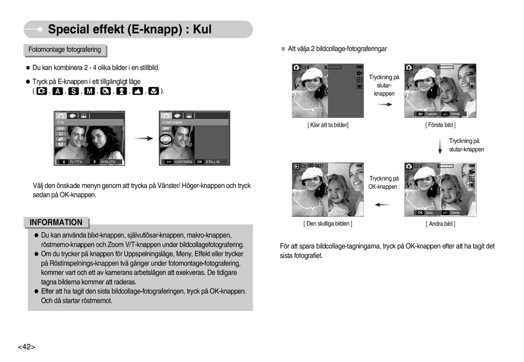 Samsung EC-S1050SBB/E2, EC-S1050BDA/DE, EC-S1050SDA/DE manual Klar att ta bilder Första bild Tryckning på slutar-knappen 