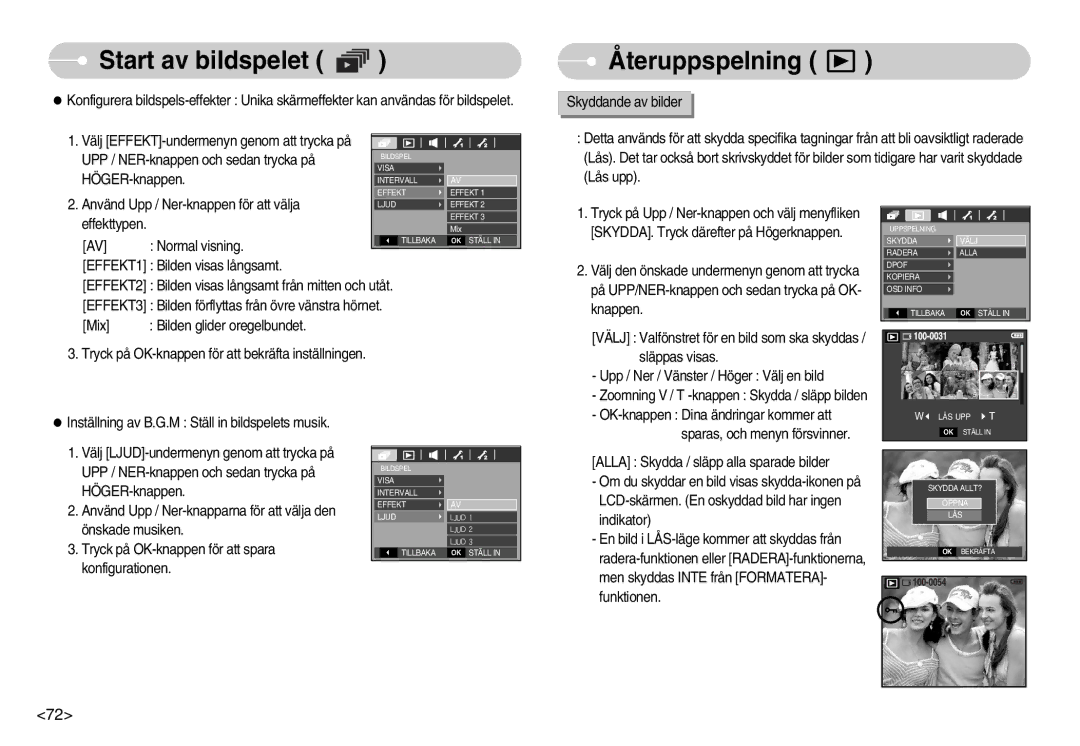 Samsung EC-S1050BBB/E2, EC-S1050BDA/DE, EC-S1050SBB/E2, EC-S1050SDA/DE manual Återuppspelning, EFFEKT1, EFFEKT2, EFFEKT3 