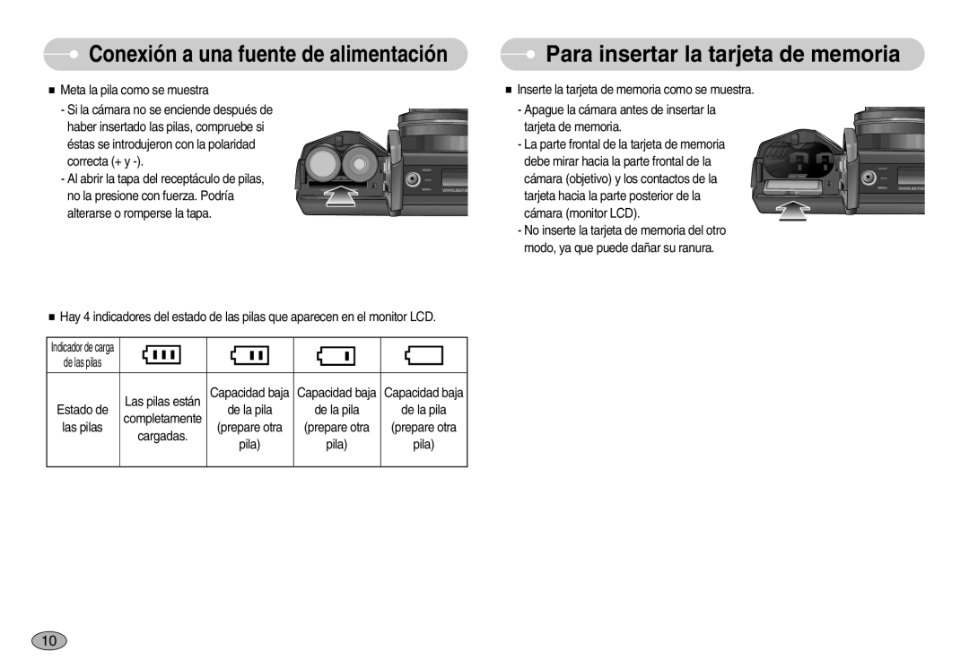 Samsung EC-S1050SBC/AS, EC-S1050BDA/DE, EC-S1050SDA/DE, EC-S1050BBA/E1, EC-S1050SBA/E1 Para insertar la tarjeta de memoria 