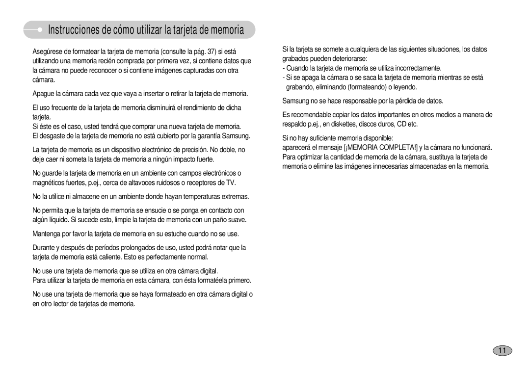 Samsung EC-S1050BDA/DE, EC-S1050SDA/DE, EC-S1050BBA/E1, EC-S1050SBA/E1 Instrucciones de cómo utilizar la tarjeta de memoria 