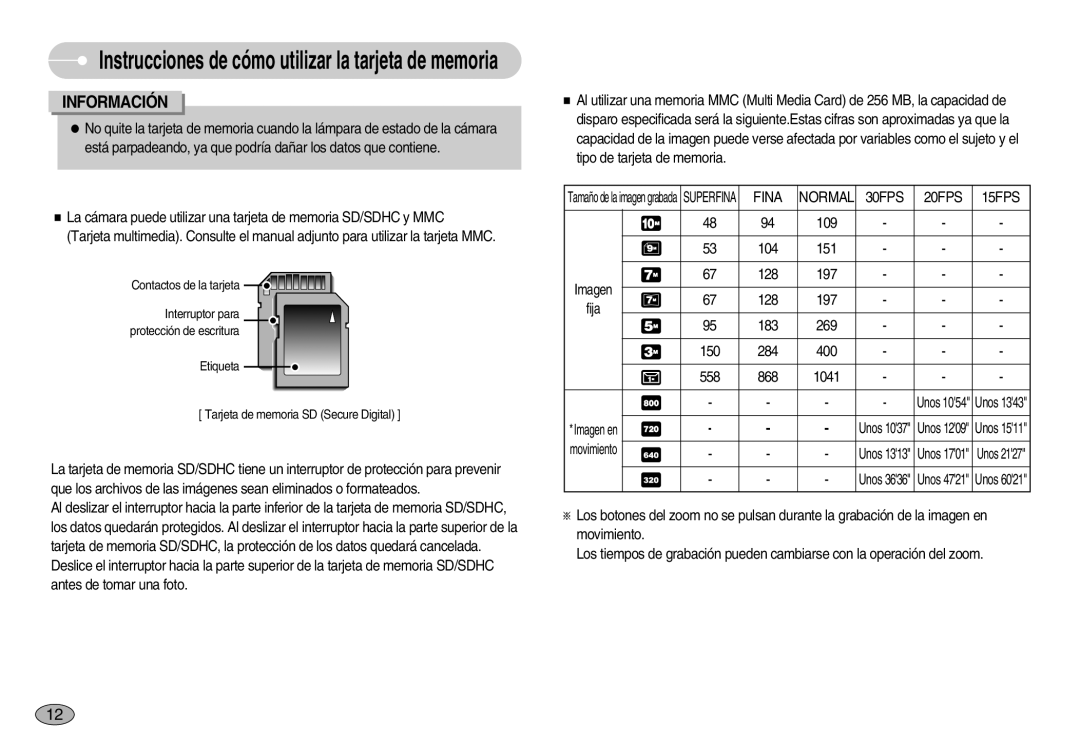 Samsung EC-S1050SDA/DE, EC-S1050BDA/DE, EC-S1050BBA/E1, EC-S1050SBA/E1, EC-S1050BDB/AS manual Fina Normal 30FPS 20FPS 15FPS 