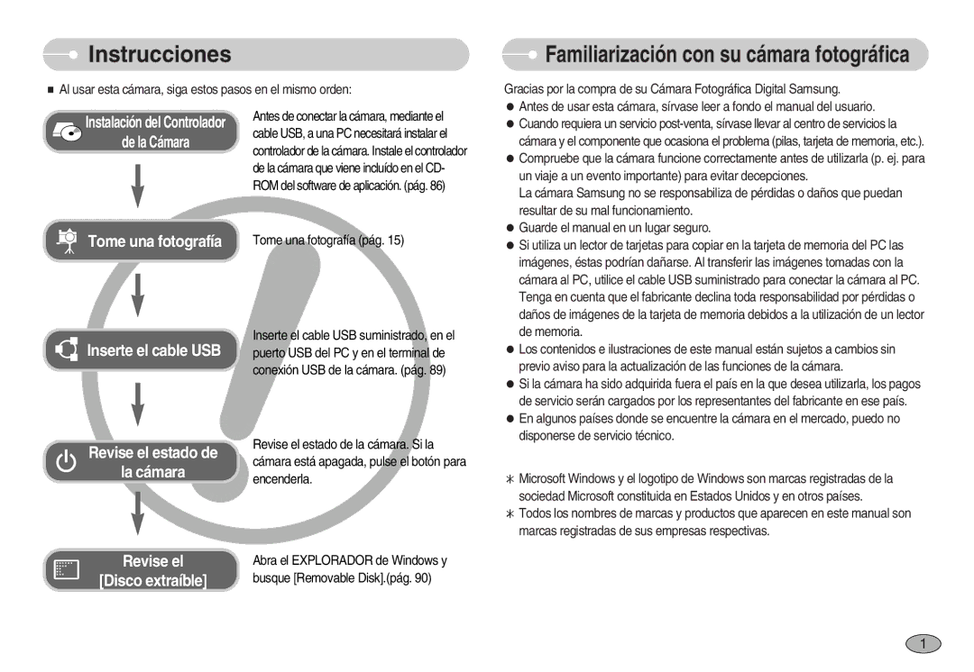 Samsung EC-S1050BBA/E1, EC-S1050BDA/DE, EC-S1050SDA/DE manual Instrucciones, Familiarización con su cámara fotográfica 