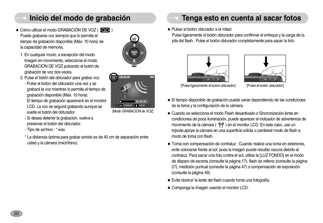 Samsung EC-S1050SBA/E1, EC-S1050BDA/DE, EC-S1050SDA/DE, EC-S1050BBA/E1 manual De la toma y la configuración de la cámara 