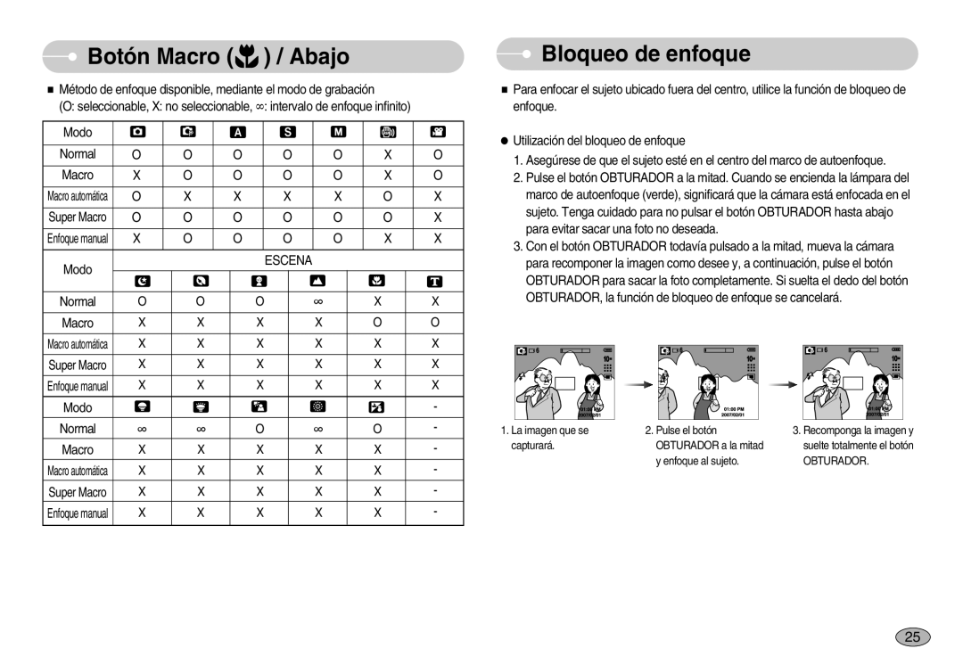 Samsung EC-S1050BBA/E1, EC-S1050BDA/DE, EC-S1050SDA/DE, EC-S1050SBA/E1, EC-S1050BDB/AS manual Bloqueo de enfoque, Escena 