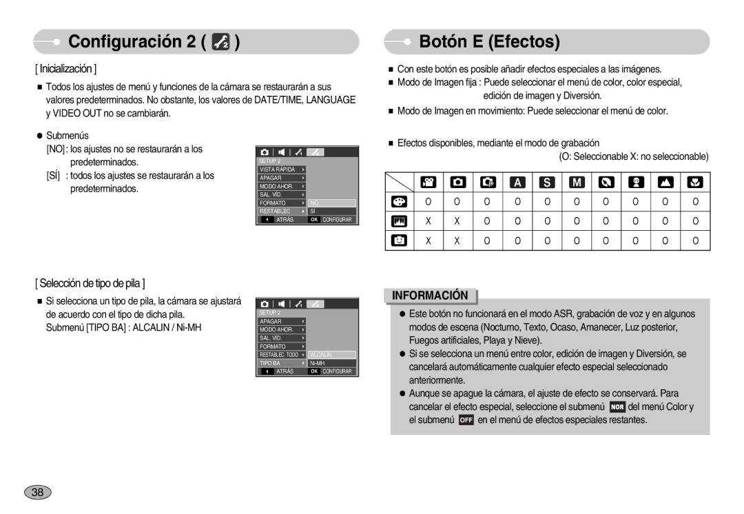 Samsung EC-S1050SBA/E1, EC-S1050BDA/DE, EC-S1050SDA/DE, EC-S1050BBA/E1, EC-S1050BDB/AS manual Botón E Efectos, Inicialización 