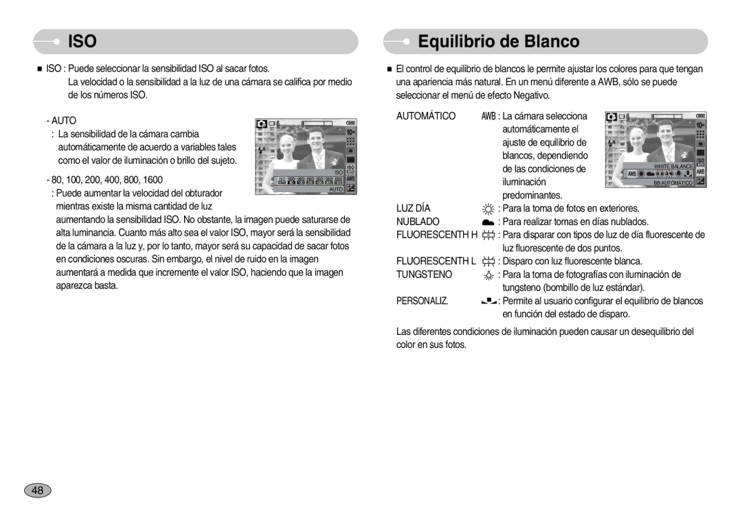 Samsung EC-S1050SDA/DE, EC-S1050BDA/DE, EC-S1050BBA/E1, EC-S1050SBA/E1, EC-S1050BDB/AS, EC-S1050SBC/AS Equilibrio de Blanco 