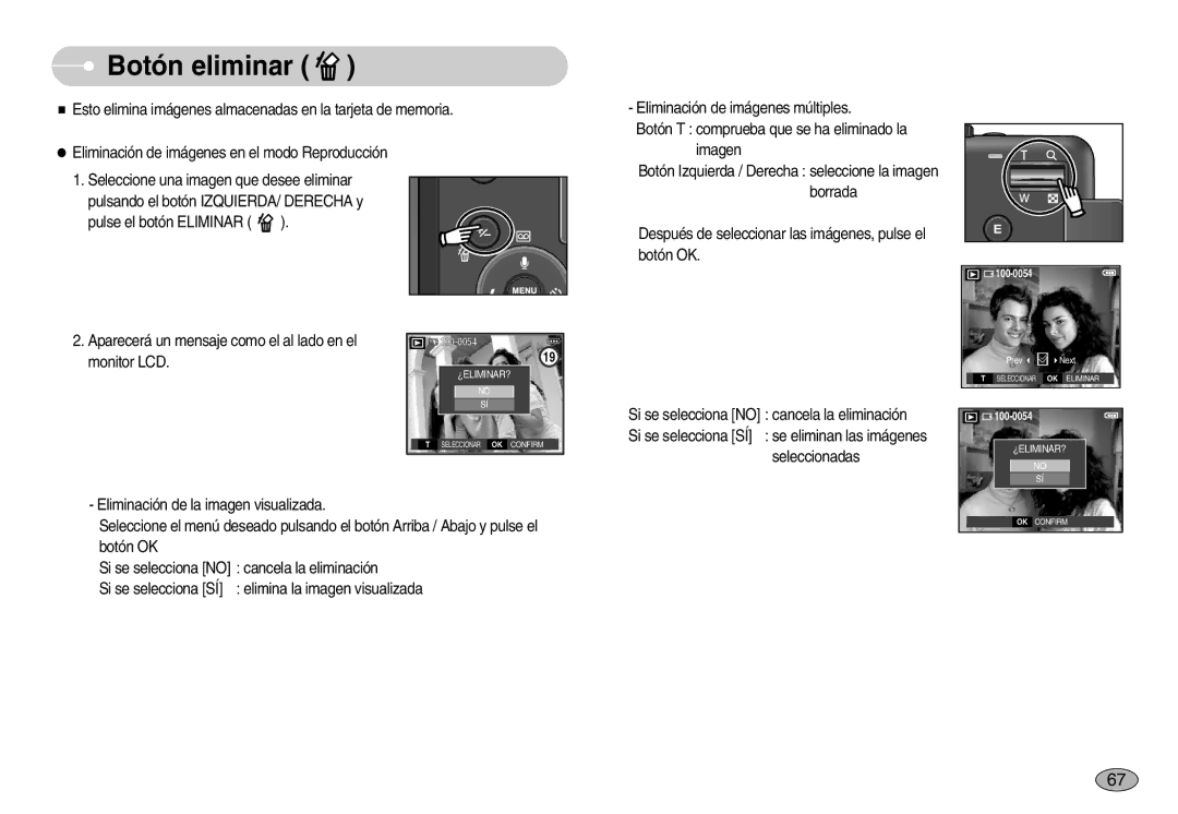 Samsung EC-S1050BBA/E1, EC-S1050BDA/DE, EC-S1050SDA/DE, EC-S1050SBA/E1, EC-S1050BDB/AS, EC-S1050SBC/AS manual Botón eliminar 