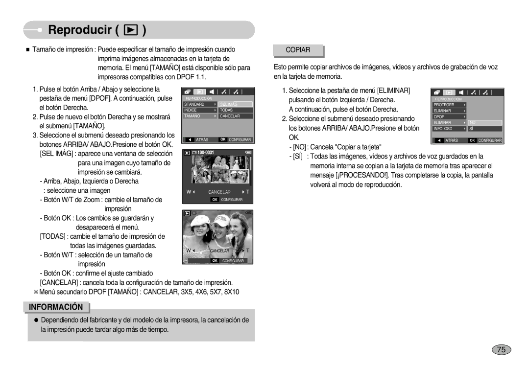 Samsung EC-S1050BDB/AS, EC-S1050BDA/DE, EC-S1050SDA/DE, EC-S1050BBA/E1, EC-S1050SBA/E1 manual No Cancela Copiar a tarjeta 