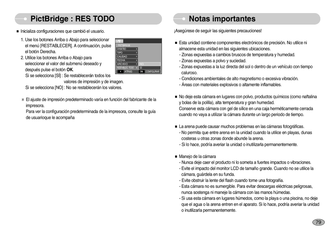 Samsung EC-S1050BBA/E1, EC-S1050BDA/DE, EC-S1050SDA/DE, EC-S1050SBA/E1, EC-S1050BDB/AS PictBridge RES Todo, Notas importantes 