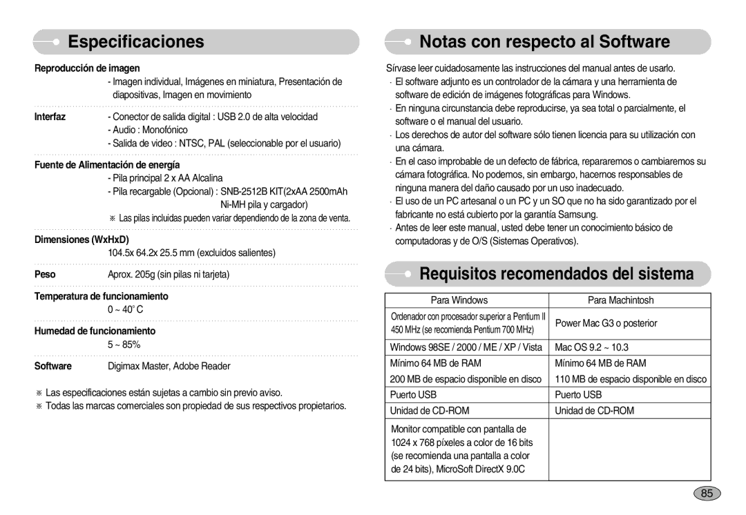 Samsung EC-S1050BBA/E1, EC-S1050BDA/DE, EC-S1050SDA/DE manual Notas con respecto al Software, Reproducción de imagen 