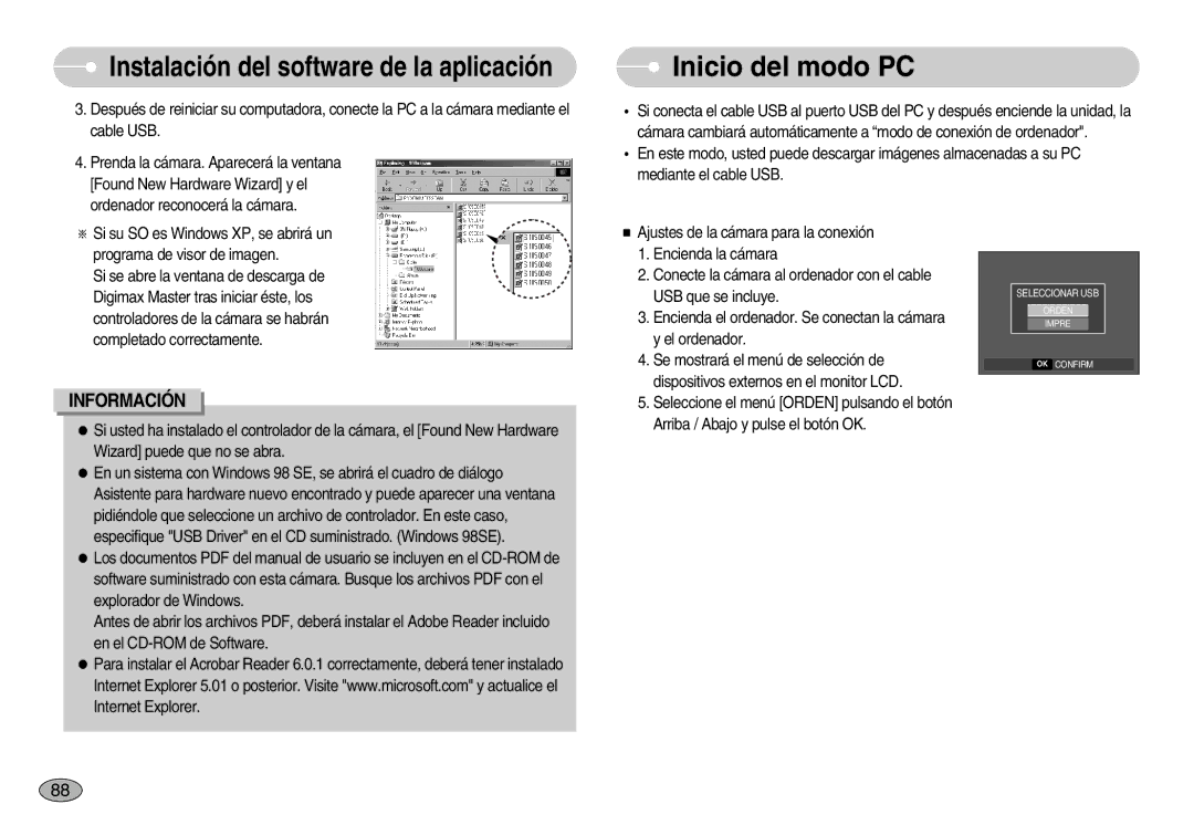 Samsung EC-S1050SBC/AS, EC-S1050BDA/DE, EC-S1050SDA/DE, EC-S1050BBA/E1, EC-S1050SBA/E1, EC-S1050BDB/AS manual Inicio del modo PC 