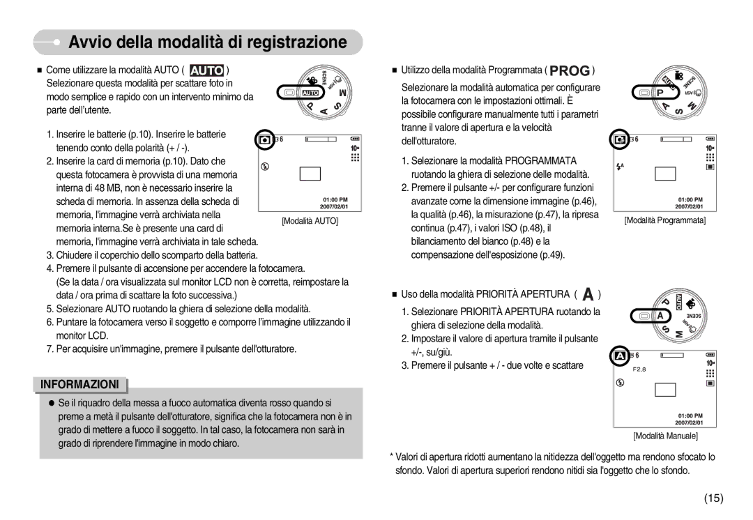 Samsung STC-S1050B, EC-S1050BDA/DE, EC-S1050SDA/DE, STC-S1050S, EC-S1050SBA/IT manual Avvio della modalità di registrazione 