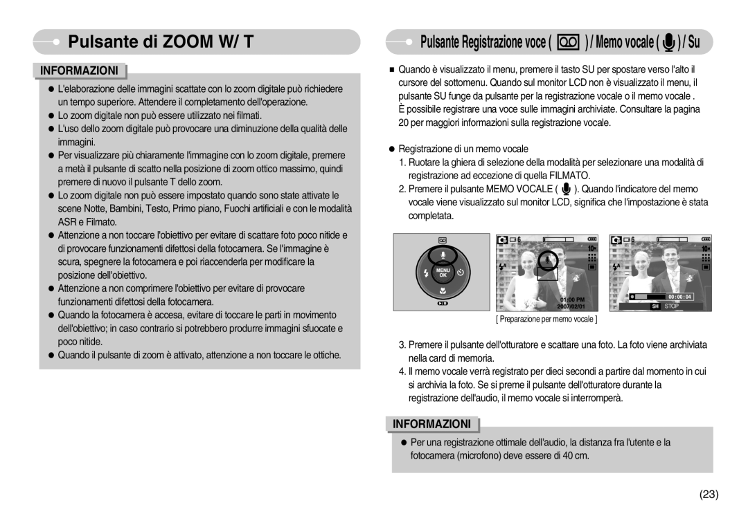 Samsung EC-S1050SFB/IT, EC-S1050BDA/DE, EC-S1050SDA/DE, STC-S1050S, STC-S1050B Pulsante Registrazione voce / Memo vocale / Su 