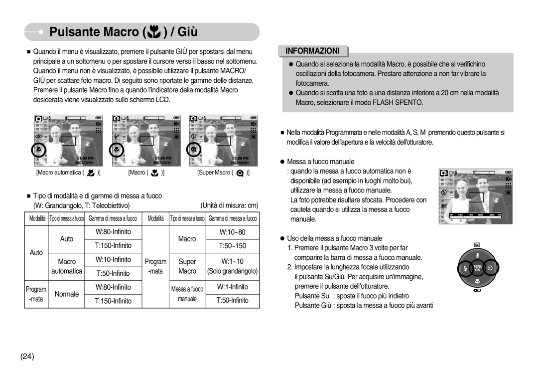 Samsung STC-S1050B, EC-S1050BDA/DE, EC-S1050SDA/DE, STC-S1050S, EC-S1050SBA/IT, EC-S1050BBA/E1 Pulsante Macro / Giù, Modalità 