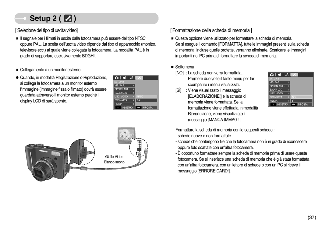 Samsung STC-S1050S, EC-S1050BDA/DE, EC-S1050SDA/DE, EC-S1050SBA/IT, EC-S1050BBA/E1 manual Selezione del tipo di uscita video 