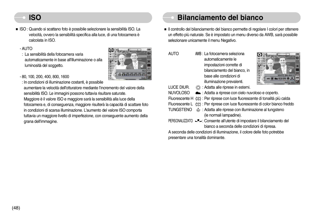 Samsung EC-S1050BBA/E1, EC-S1050BDA/DE, EC-S1050SDA/DE, STC-S1050S Bilanciamento del bianco, Luce Diur, Nuvoloso, Tungsteno 