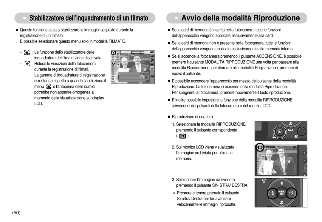 Samsung EC-S1050SFB/IT, EC-S1050BDA/DE Avvio della modalità Riproduzione, Stabilizzatore dell’inquadramento di un filmato 