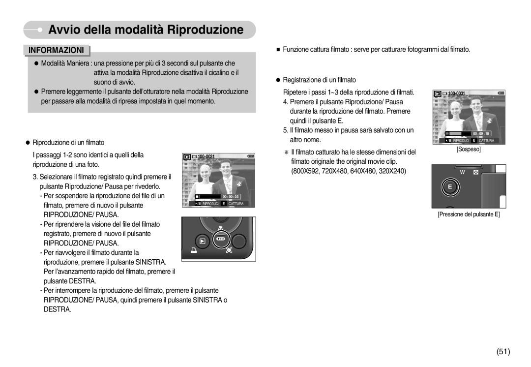 Samsung STC-S1050B, EC-S1050BDA/DE, EC-S1050SDA/DE, STC-S1050S, EC-S1050SBA/IT, EC-S1050BBA/E1 manual RIPRODUZIONE/ Pausa 