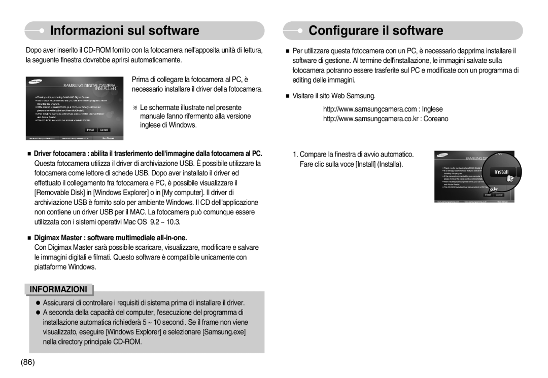 Samsung EC-S1050SFB/IT, EC-S1050BDA/DE, EC-S1050SDA/DE, STC-S1050S manual Informazioni sul software, Configurare il software 