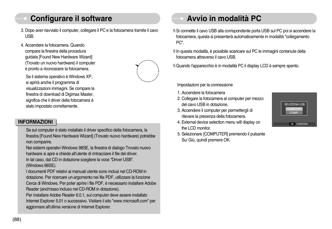 Samsung EC-S1050SBA/E1, EC-S1050BDA/DE, EC-S1050SDA/DE, STC-S1050S, EC-S1050SBA/IT, EC-S1050BBA/E1 manual Avvio in modalità PC 