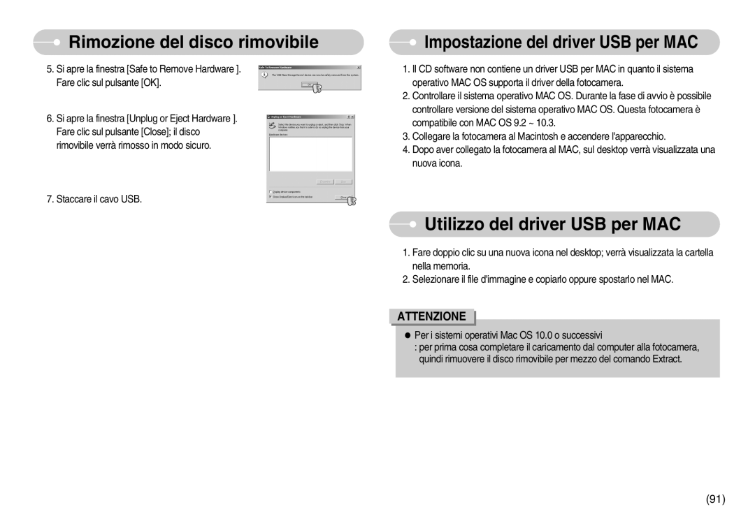 Samsung STC-S1050S, EC-S1050BDA/DE, EC-S1050SDA/DE Utilizzo del driver USB per MAC, Impostazione del driver USB per MAC 