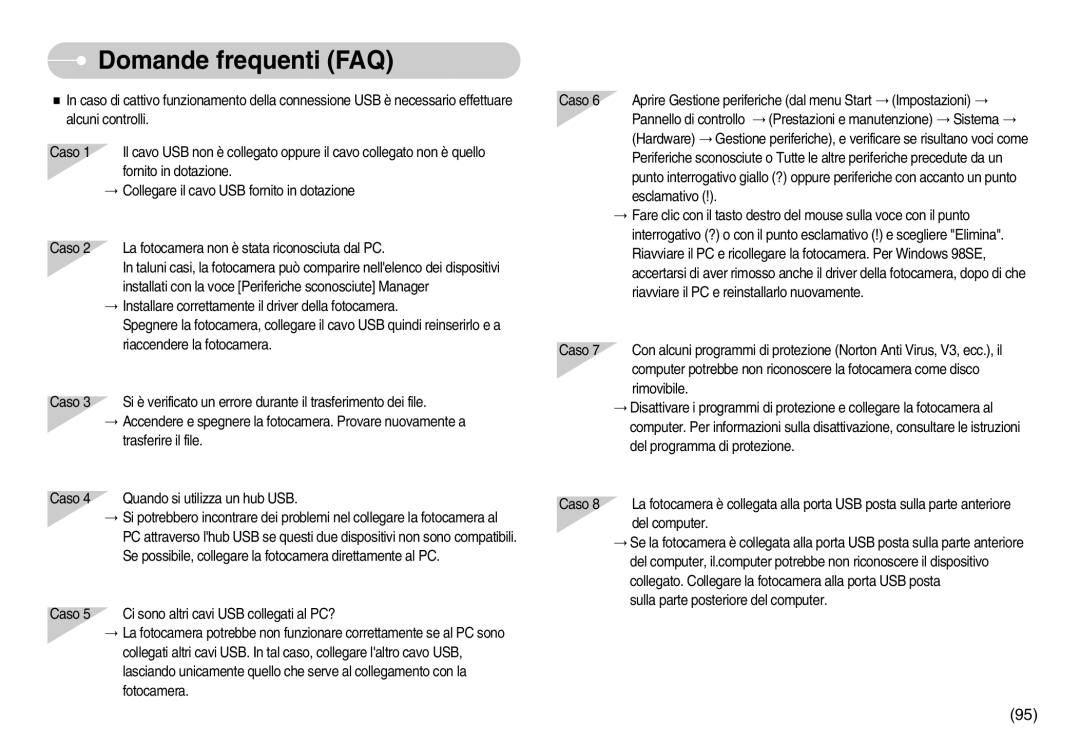 Samsung EC-S1050SFB/IT, EC-S1050BDA/DE, EC-S1050SDA/DE, STC-S1050S, EC-S1050SBA/IT, EC-S1050BBA/E1 manual Domande frequenti FAQ 