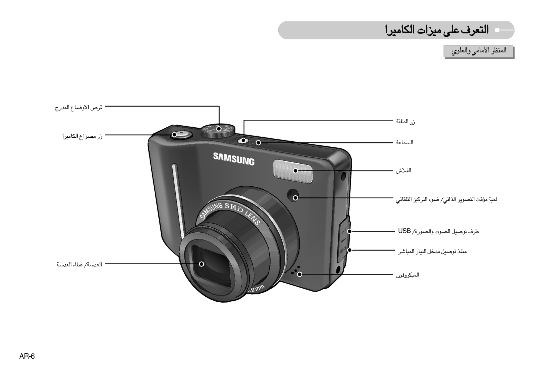 Samsung EC-S1050SBA/TR manual «∞JU±Od« ±Oe«‹ ´Kv «∞∑Fd·, «∞Lb¸Ã ËUŸ« Æd’ «∞JU±Od« ±Bd«Ÿ ¸ «∞FbßW ¨DU¡ «∞FbßW, AR-6 