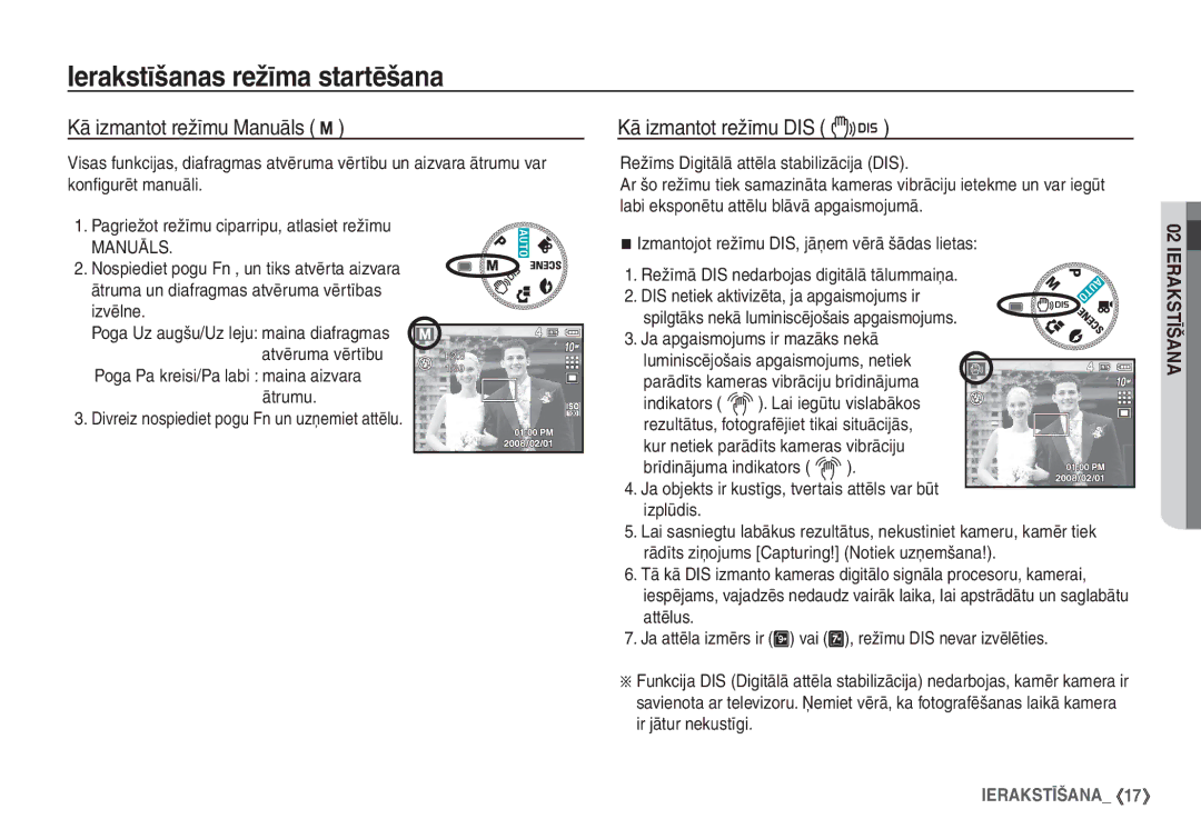 Samsung EC-S1060BBA/RU, EC-S1060SBA/RU manual Kā izmantot režīmu Manuāls ¸, Divreiz nospiediet pogu Fn un uzņemiet attēlu 