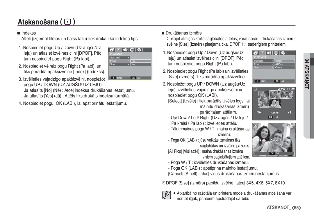 Samsung EC-S1060BBA/RU manual Tam nospiediet pogu Right Pa labi, Ja atlasīts No Nē Atceļ indeksa drukāšanas iestatījumu 