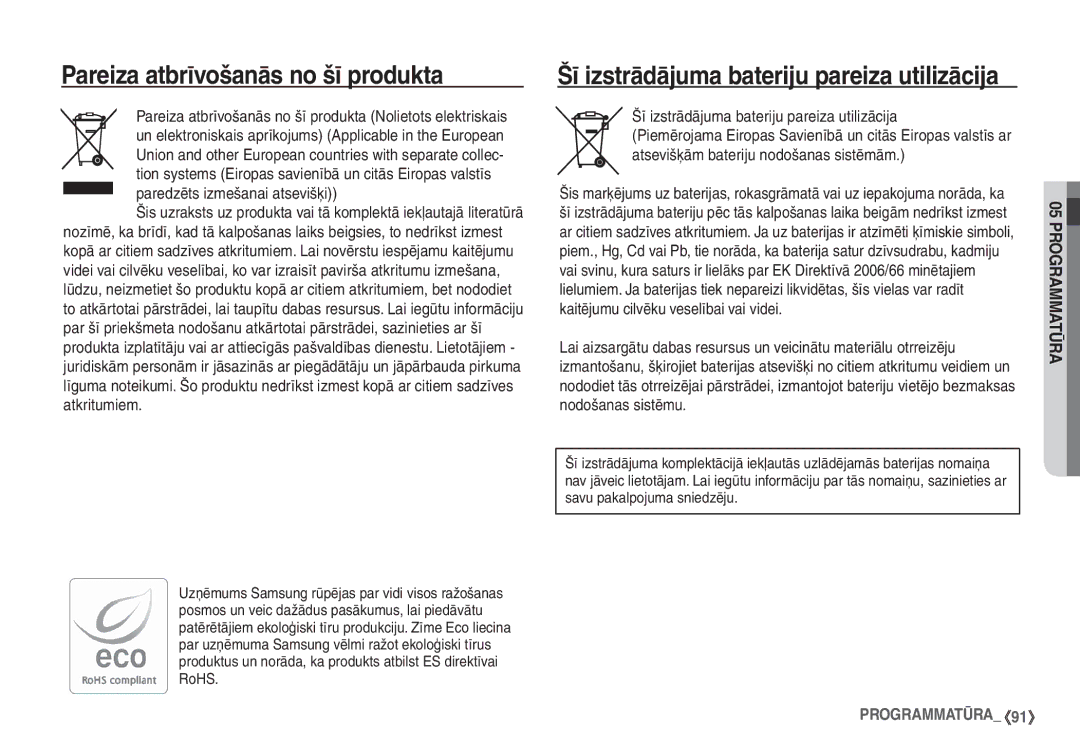 Samsung EC-S1060BBA/RU, EC-S1060SBA/RU manual Pareiza atbrīvošanās no šī produkta, Paredzēts izmešanai atsevišķi 