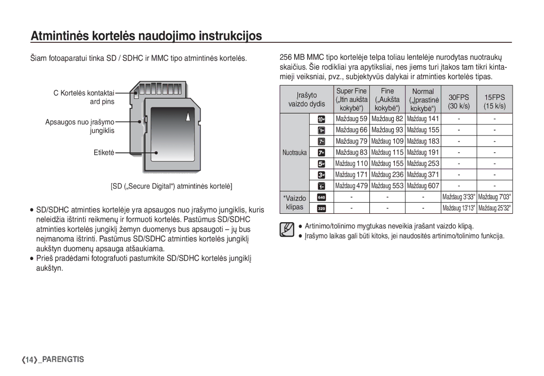 Samsung EC-S1060SBA/RU, EC-S1060BBA/RU manual Artinimo/tolinimo mygtukas neveikia įrašant vaizdo klipą, 30FPS 15FPS 