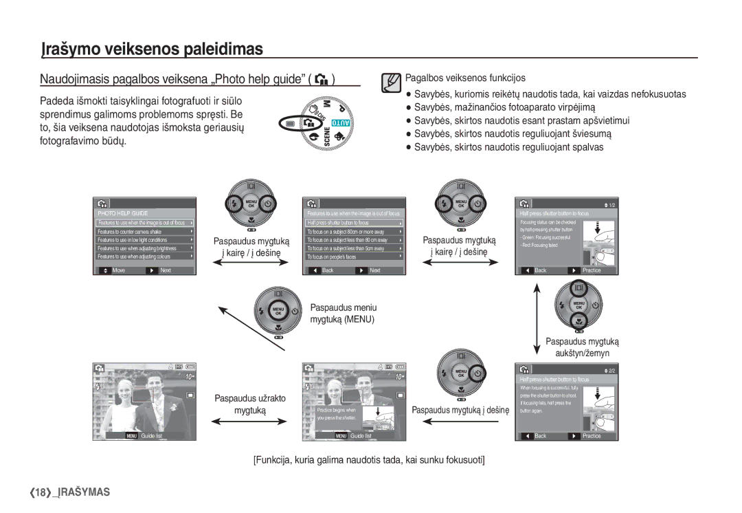 Samsung EC-S1060SBA/RU, EC-S1060BBA/RU manual Naudojimasis pagalbos veiksena „Photo help guide ` 