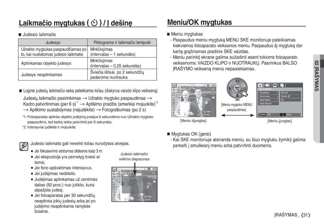 Samsung EC-S1060BBA/RU, EC-S1060SBA/RU manual Meniu/OK mygtukas 