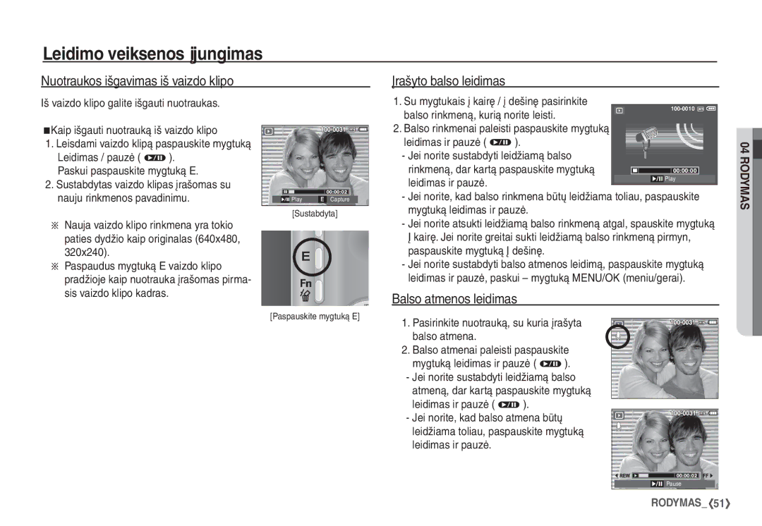 Samsung EC-S1060BBA/RU manual Nuotraukos išgavimas iš vaizdo klipo, Įrašyto balso leidimas, Balso atmenos leidimas 