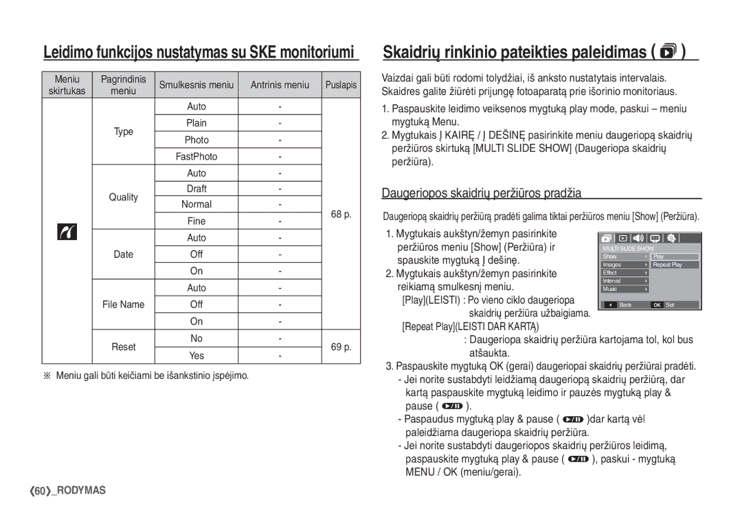 Samsung EC-S1060SBA/RU, EC-S1060BBA/RU manual Skaidrių rinkinio pateikties paleidimas  