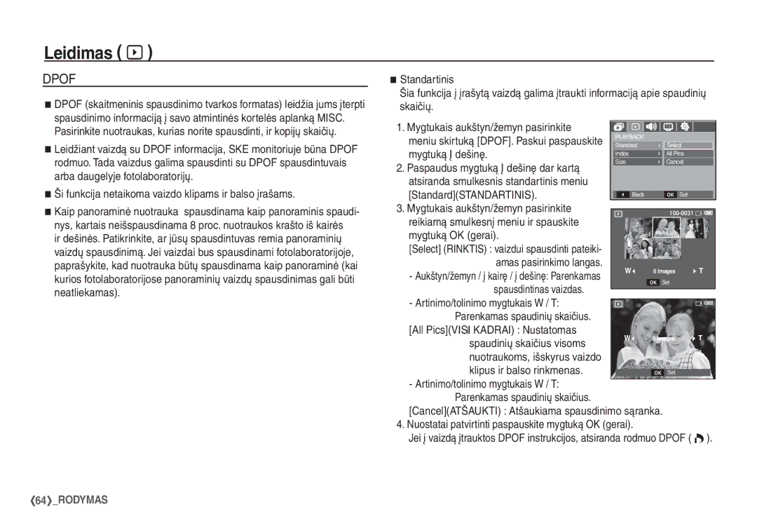 Samsung EC-S1060SBA/RU, EC-S1060BBA/RU manual Standartinis, Skaičių Mygtukais aukštyn/žemyn pasirinkite, Mygtuką Į dešinę 