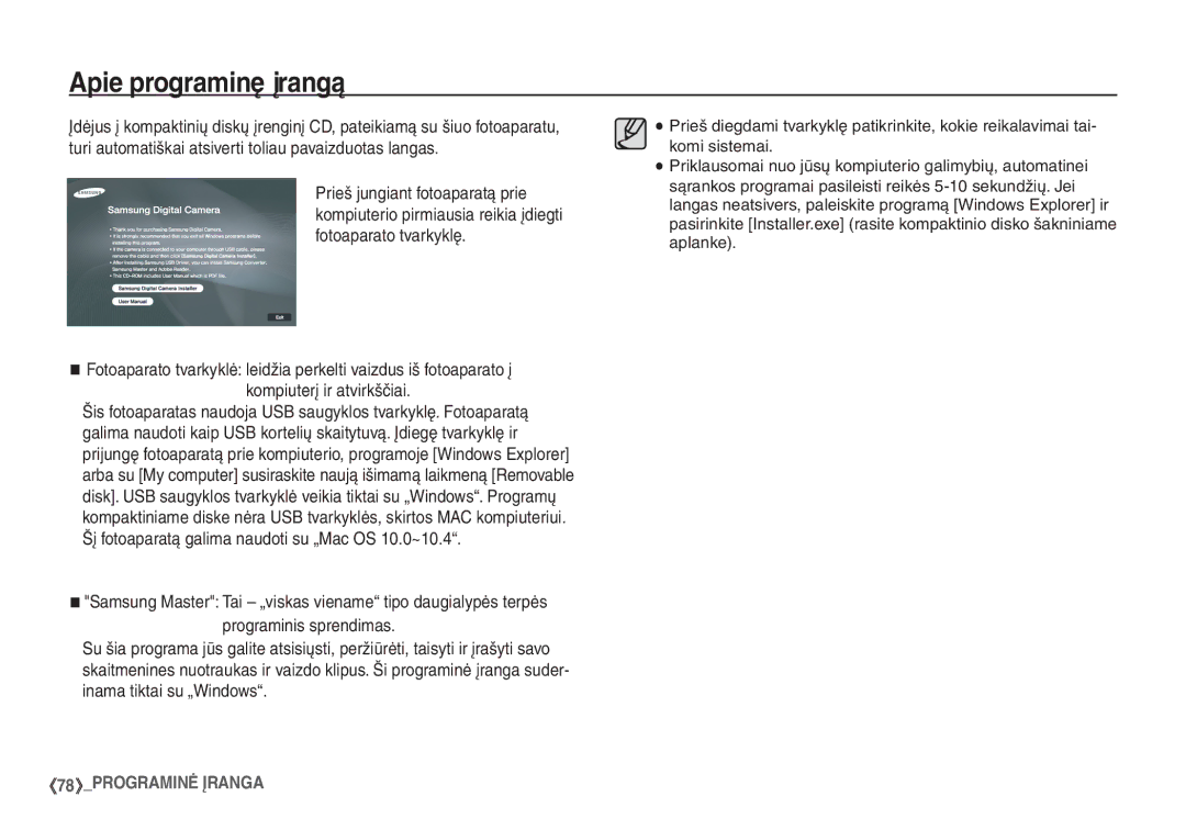 Samsung EC-S1060SBA/RU, EC-S1060BBA/RU manual Apie programinę įrangą 