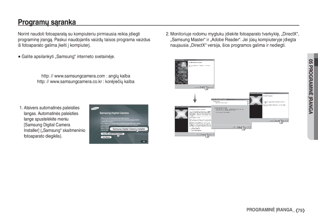 Samsung EC-S1060BBA/RU, EC-S1060SBA/RU manual Programų sąranka, Programinė Įranga 