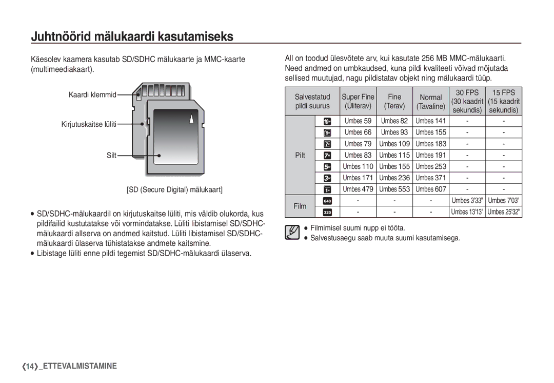 Samsung EC-S1060SBA/RU, EC-S1060BBA/RU manual Salvestatud, Pildi suurus, Pilt, Film 