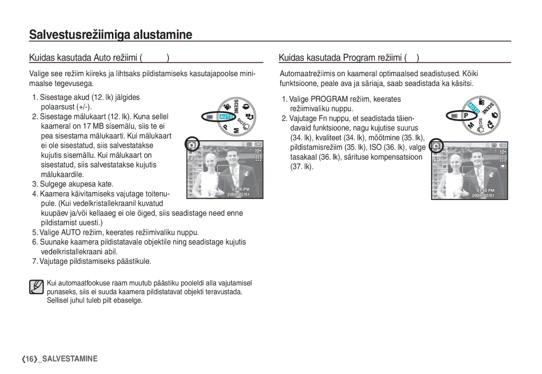 Samsung EC-S1060SBA/RU Salvestusrežiimiga alustamine, Kuidas kasutada Auto režiimi μ, Kuidas kasutada Program režiimi 