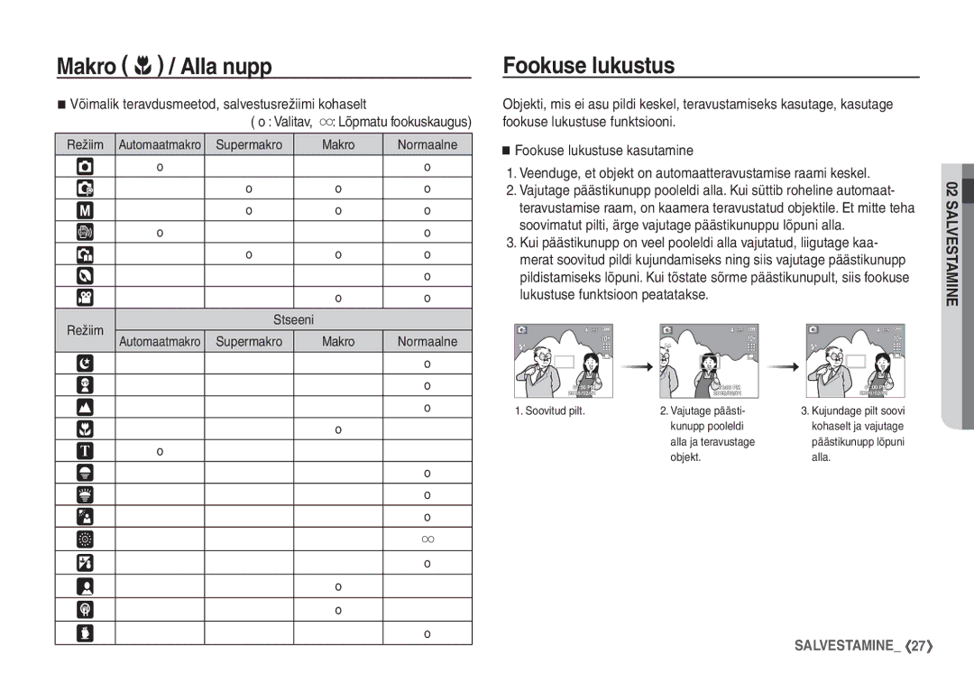 Samsung EC-S1060BBA/RU manual Fookuse lukustus, Soovimatut pilti, ärge vajutage päästikunuppu lõpuni alla, Stseeni 