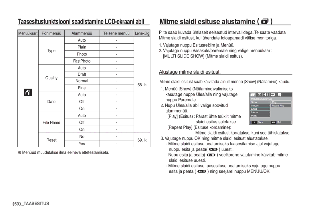 Samsung EC-S1060SBA/RU, EC-S1060BBA/RU manual Mitme slaidi esituse alustamine , Alustage mitme slaidi esitust 