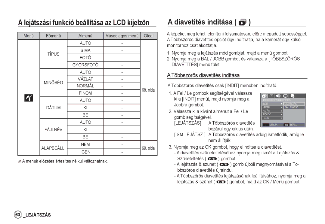 Samsung EC-S1060SDA/E3 manual Diavetítés indítása , Többszörös diavetítés indítása, Jobbra gombot, Gomb segítségével 