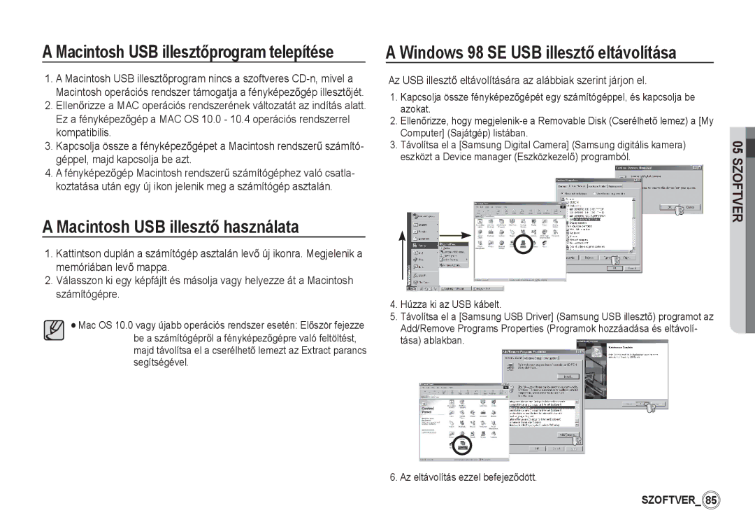 Samsung EC-S1050BDA/DE Macintosh USB illesztĘ használata, Az USB illesztĘ eltávolítására az alábbiak szerint járjon el 