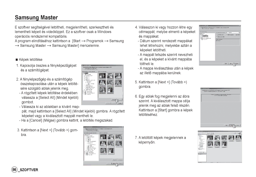 Samsung EC-S1050SBA/FR manual Samsung Master, Sére szolgáló ablak jelenik meg, Gombot. Válassza ki az ablakban a kívánt map 