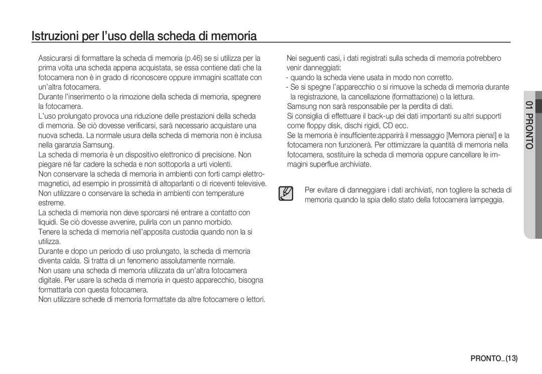 Samsung EC-S1050SBA/E1, EC-S1060BDA/E3, EC-S1060SDA/E3, EC-S1050BDA/DE manual Istruzioni per l’uso della scheda di memoria 