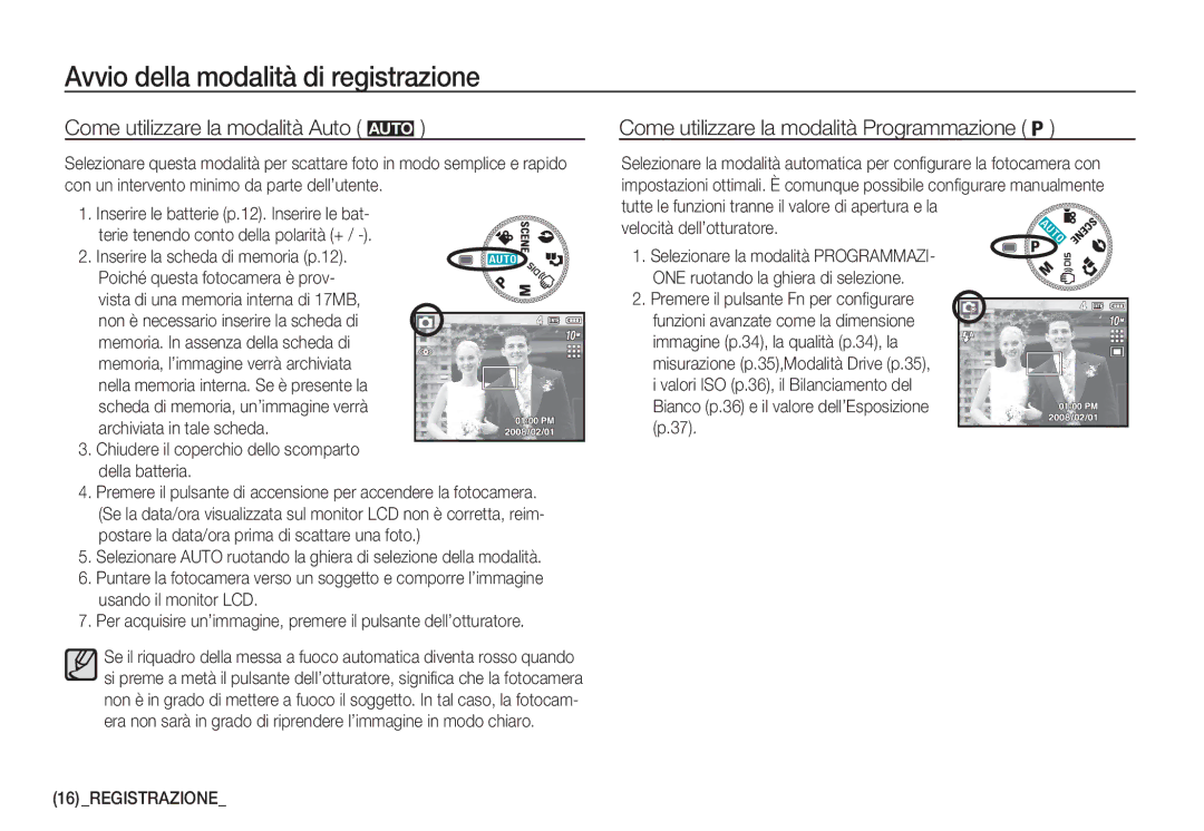 Samsung EC-S1050BDA/DE manual Avvio della modalità di registrazione, Come utilizzare la modalità Auto μ, Registrazione 