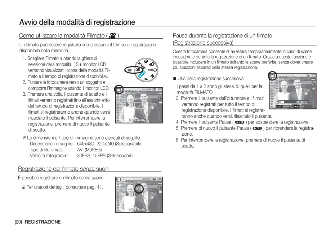 Samsung EC-S1050BBA/E1 Come utilizzare la modalità Filmato ´, Registrazione del ﬁlmato senza suoni, Tipo di ﬁle ﬁlmato 