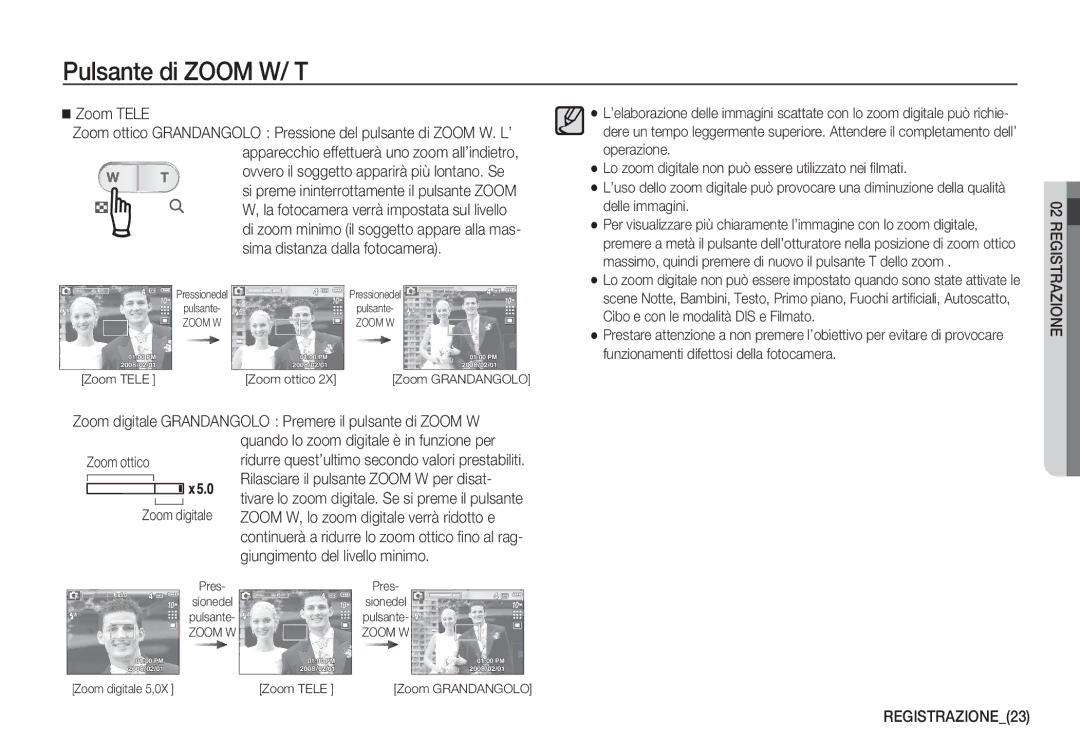 Samsung EC-S1060SBA/IT, EC-S1060BDA/E3, EC-S1060SDA/E3, EC-S1050BDA/DE, EC-S1050SDA/DE, EC-S1060BBC/E1 manual REGISTRAZIONE23 